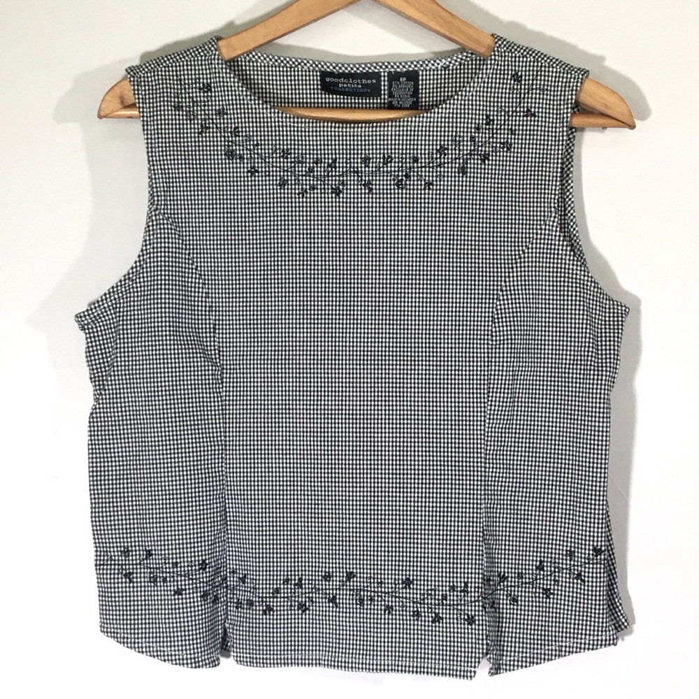 Goodclothes Collection‎ Floral Embroidered Gingham Fitted Tank Top